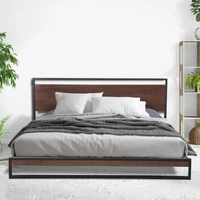 AZURE Metal bed frame with Wooden Headboard Black: Single 10001723