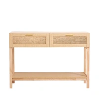 Casa Decor Santiago Oak Rattan Console Table 10003621