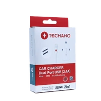 Techano Car Charger Dual Port USB with Lightning to USB-A Cable 293