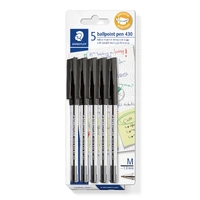 Staedtler Ballpoint Pen Stick 430 Medium - Black, Card of 5 430MA-9BK5