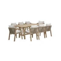 Replay II 9 Piece Outdoor Dining Set Light Teak Look with Linen Beige Chairs 69051-69053X4