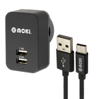 Moki Braided USB-C SynCharge Cable + Wall ACC-MSTCWALL