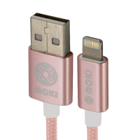 Moki Lightning to USB-A SynCharge Braided Cable Rose Gold - 3m ACC-MSTLCAKSRG