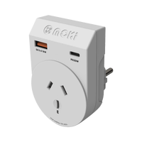 Moki Travel Adaptor Plus Outbound - AUS/NZ to Europe + PD20W USB-C & QC 3.0 USB-A ACC-MTAOEUP