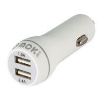 Moki Dual USB Car Charger - White ACC-MUSBCW