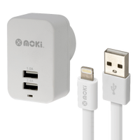 Moki Lightning Syncharge Cable + Wall (MFi Licenced) ACC-MUSBLW