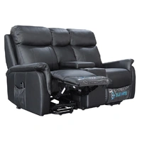 Ascot Dual Motor Loveseat with Center Console - Black Leather ASCO2SDUALBLK