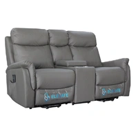 Ascot Dual Motor Loveseat with Center Console - Grey Leather ASCO2SDUALDGR