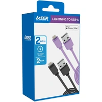 Laser 2m MFi Lightning to USB-A Cable 2 Pack Black/Purple CB-MFIA2BP2-L