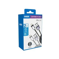 Laser 2m MFi Lightning to USB-A Cable 2 Pack Nylon Braid Silver/Black CB-MFIANSB2-L