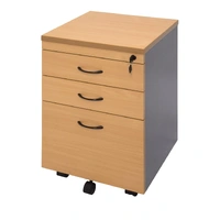Mobile Pedestal - 2 Personal Drawers + 1 File Drawer - Beech Melamine and Ironstone CMP2D1F-B-I