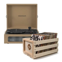 Crosley Voyager Bluetooth Portable Turntable + Bundled Record Storage Crate - Tan