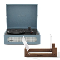 Crosley Voyager Bluetooth Portable Turntable + Bundled Crosley Record Storage Display Stand - Washed Blue