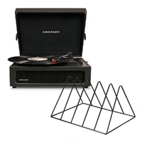 Crosley Voyager Bluetooth Portable Turntable - Black + Gadhouse Vinyl Rack Bundle - Black