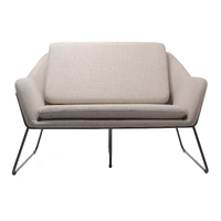 2 Seater Cardinal Lounge Chair - Stone Fabric Upholstery/Black Powdercoat Solid Tube Frame CSA2SE-ST102