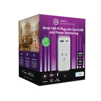 Laser Connect Smart Home Smart Wi-Fi Plug with Dual USB and Power Monitoring CSH-PLGPM-AC1