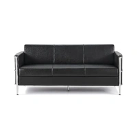 Eclipse Three Seater Lounge - Chrome Wrap Around Frame with Black PU Leather Upholstery ECLIP-3-BPU