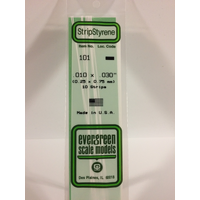 Evergreen White Polystyrene Strip 0.010 x 0.030 x 14" / 0.25mm x 0.76mm x 36cm (10)