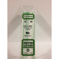 Evergreen White Polystyrene Strip 0.010 x 0.100 x 14" / 0.25mm x 2.5mm x 36cm (10)