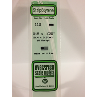 Evergreen White Polystyrene Strip 0.015 x 0.020 x 14" / 0.38mm x 0.51mm x 36cm (10)