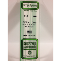 Evergreen White Polystyrene Strip 0.015 x 0.080 x 14" / 0.38mm x 2mm x 36cm (10)