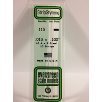 Evergreen White Polystyrene Strip 0.015 x 0.100 x 14" / 0.38mm x 2.5mm x 36cm (10)