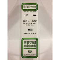 Evergreen White Polystyrene Strip 0.015 x 0.125 x 14" / 0.38mm x 3.2mm x 36cm (10)