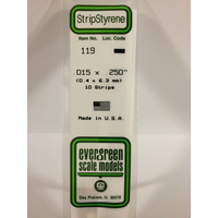 Evergreen White Polystyrene Strip 0.015 x 0.250 x 14" / 0.38mm x 6.4mm x 36cm (10)