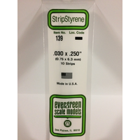 Evergreen White Polystyrene Strip 0.030 x 0.250 x 14" / 0.76mm x 6.4mm x 36cm (10)