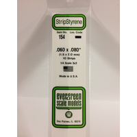 Evergreen White Polystyrene Strip 0.060 x 0.080 x 14" / 1.5mm x 2mm x 36cm (10)