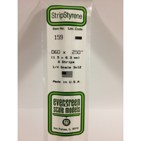 Evergreen White Polystyrene Strip 0.060 x 0.250 x 14" / 1.5mm x 6.4mm x 36cm (8)