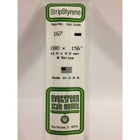 Evergreen White Polystyrene Strip 0.080 x 0.156 x 14" / 2mm x 4mm x 36cm (8)