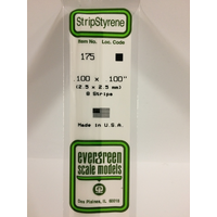 Evergreen White Polystyrene Strip 0.100 x 0.100 x 14" / 2.5mm x 2.5mm x 36cm (8)