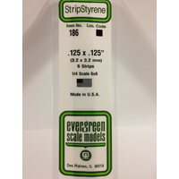 Evergreen White Polystyrene Strip 0.125 x 0.125 x 14" / 3.2mm x 3.2mm x 36cm (6)