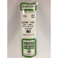 Evergreen White Polystyrene Square Tube 0.375 x 14" / 9.5mm x 36cm (2)