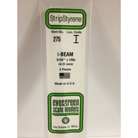 Evergreen White Polystyrene I-Beam 0.156 x 14" / 4mm x 36cm (3)