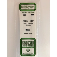 Evergreen White Polystyrene Strip 0.060 x 0.188 x 24" / 1.5mm x 4.8mm x 61cm (12)
