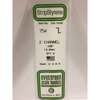 Evergreen White Polystyrene Z Channel .125 x .065 x 14" / 3.2mm x 1.7mm x 36cm (3)