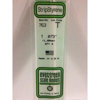 Evergreen White Polystyrene T Profile 0.073 x 0.073 x 14" 0.024 Thick / 1.9mm x 1.9mm x 36cm (4)
