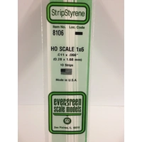 Evergreen White Polystyrene HO Scale Strip 0.011 x 0.069 x 14" (10)