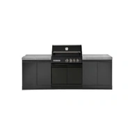 Crossray XPlor Black 4B BBQ Kitchen 2x Double Side Cabinets 2x Flat Benchtops Grey Sintered Stone GD4BLKKG-01