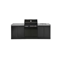 Crossray XPlor Black 4B BBQ Kitchen 2x Double Side Cabinets Sink Benchtop with SS Under Bench Sink Grey Sintered Stone GD4BLKKG-02