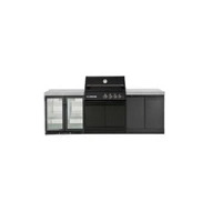 Crossray XPlor Black 4B BBQ Kitchen with Double Fridge 2x Flat Benchtops Grey Sintered Stone GD4BLKKG-05