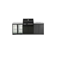 Crossray XPlor Black 4B BBQ Kitchen with Double Fridge Sink Benchtop with SS Under Bench Sink Grey Sintered Stone GD4BLKKG-06