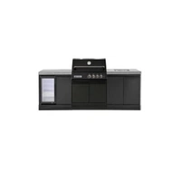 Crossray XPlor Black 4B BBQ Kitchen with Single Fridge Sink Benchtop with Side Burner Grey Sintered Stone GD4BLKSSKG-08