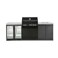 Crossray XPlor Black 4B BBQ Kitchen with Double Fridge Sink Benchtop with Side Burner Grey Sintered Stone GD4BLKSSKG-09