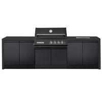CROSSRAY Xplor Black Outdoor Kitchen with 4 Burner In-Built Gas BBQ, Sink and Black Sintered Stone Benchtops GD4KB-02