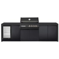 Crossray Xplor Black Outdoor Kitchen with 4 Burner Built-In Gas BBQ, Single Fridge and Black Sintered Stone Benchtops GD4KB-03