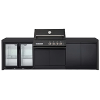 Crossray Xplor Black Outdoor Kitchen with 4 Burner Built-In Gas BBQ, Double Fridge and Black Sintered Stone Benchtops GD4KB-05