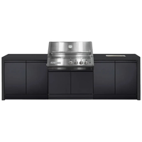 Crossray Xplor Silver Outdoor Kitchen with 4 Burner Built-In Gas BBQ, Sink and Black Sintered Stone Benchtops GD4KB-08